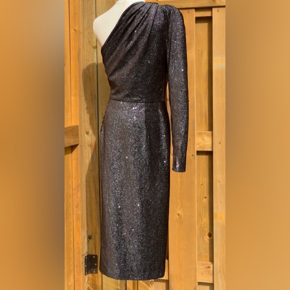 🆕 BRONX & BANCO 🧿NWT Belle One Shoulder Dress, Black Glitter Velvet, Sz M US 6 - Picture 9 of 17